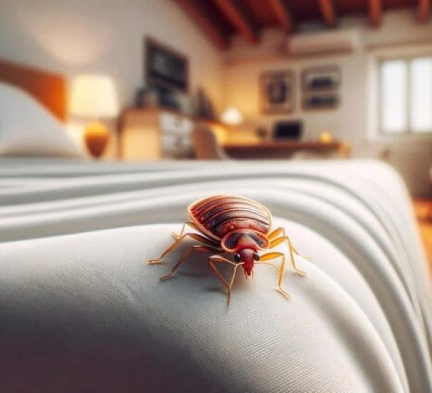 Professional bed bug treatment technician inspecting a mattress
