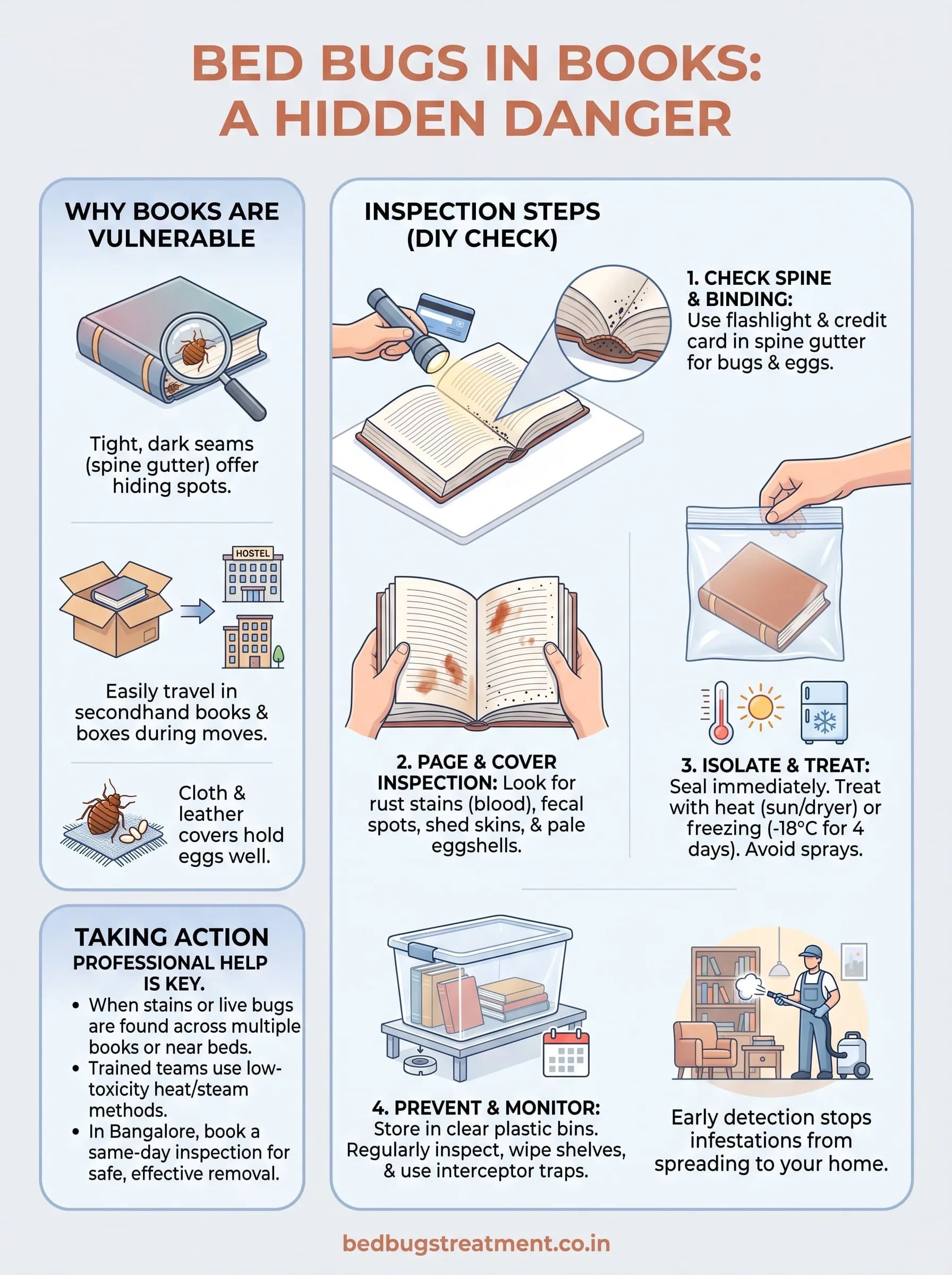 signs of bed bugs in books infographic