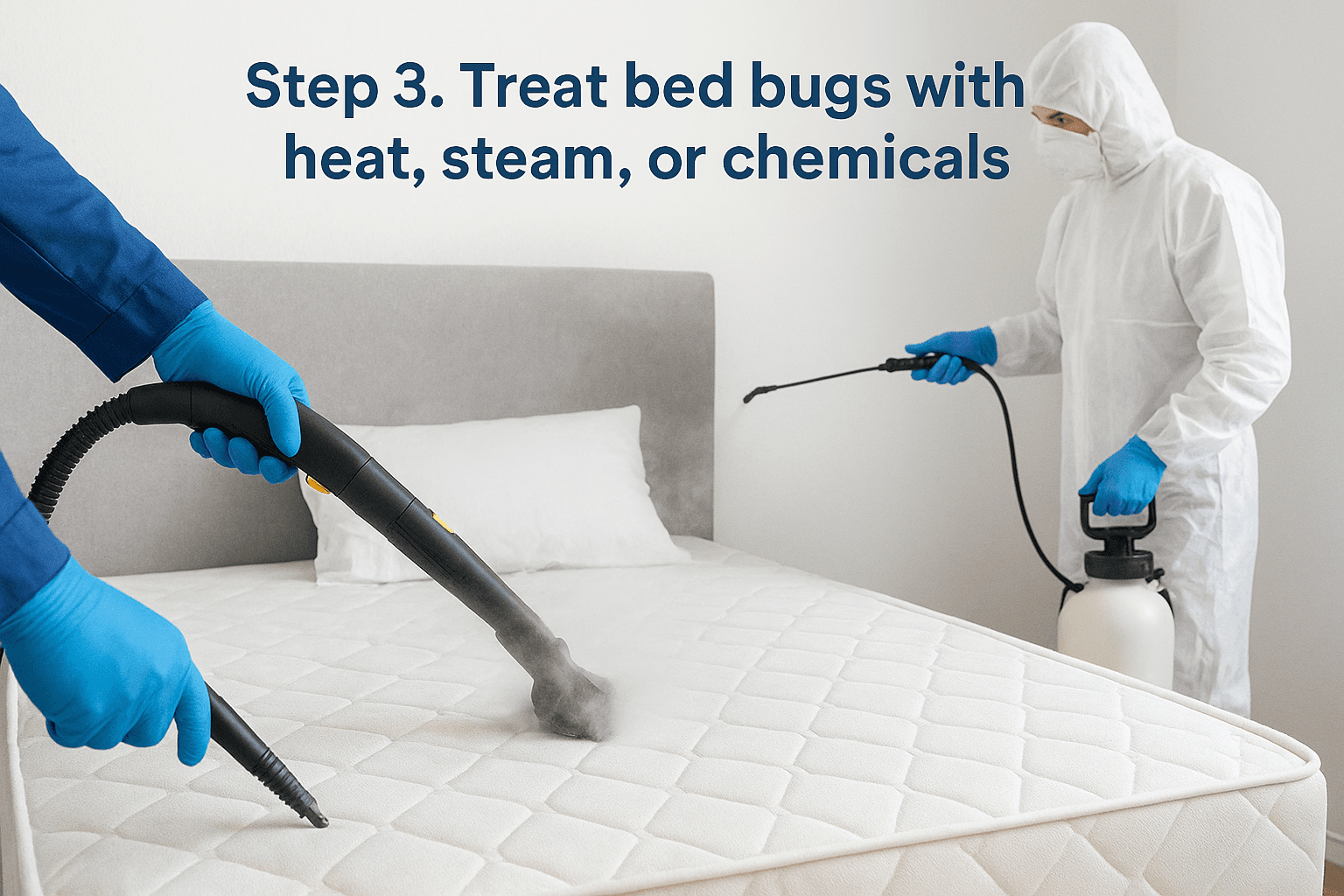 Step 3. Treat bed bugs with heat, steam, or chemicals