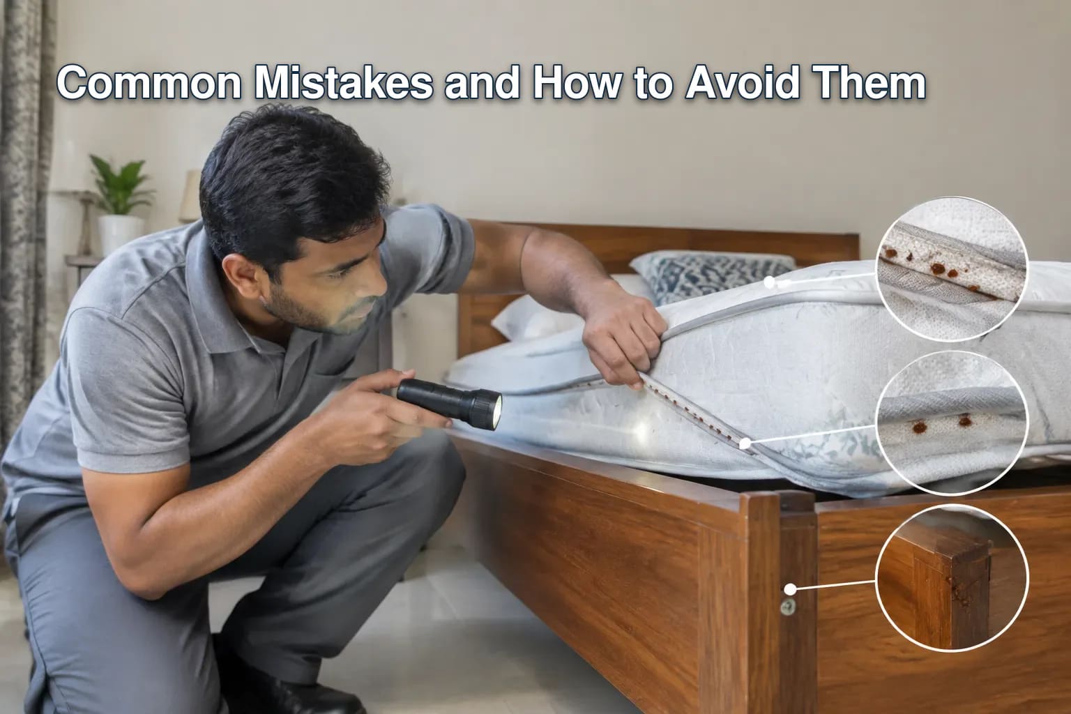 Inspection points along mattress seams, piping and bed-frame joints