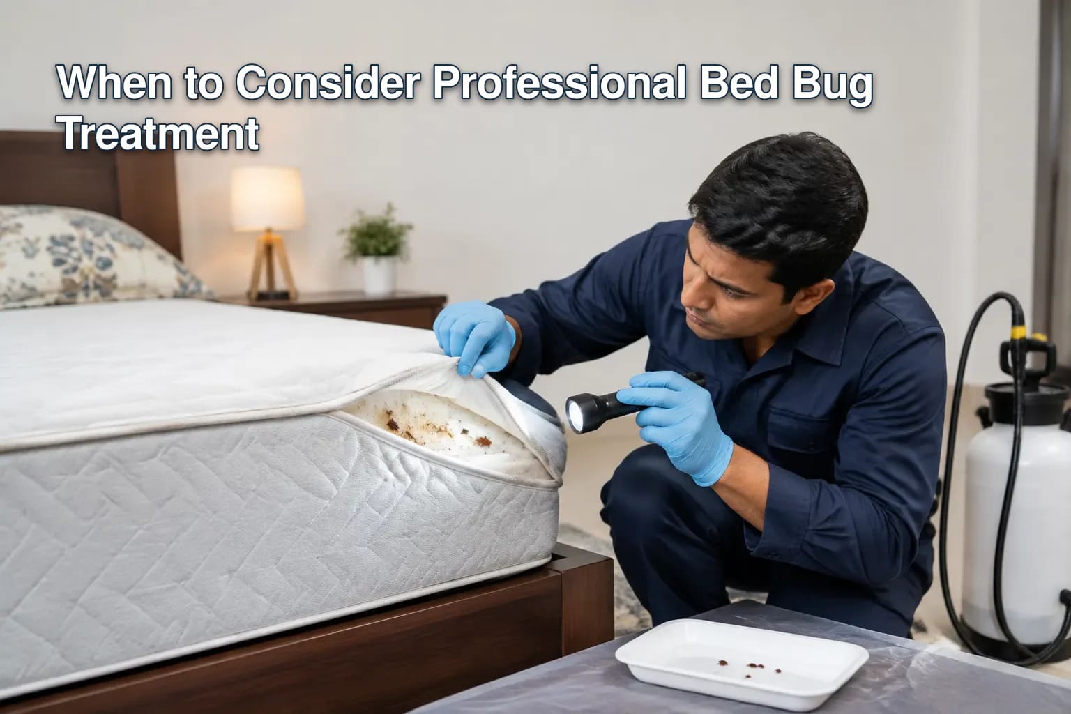 Close-up of a bed bug on a mattress seam.