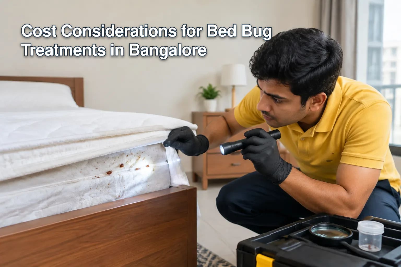 Professional pest controller treating a home for bed bugs in Bangalore.