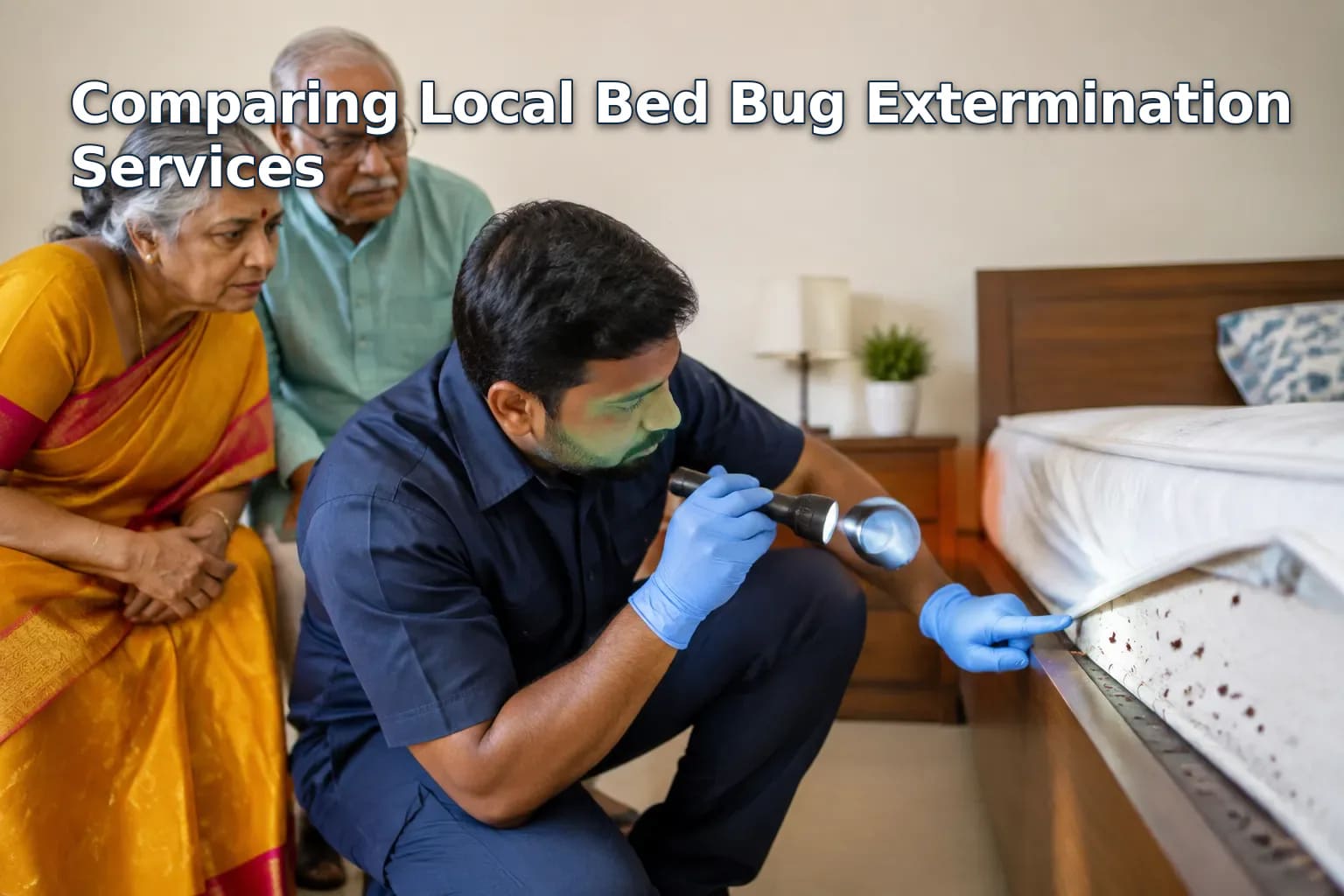 Inspection of bed bugs in a Bangalore home.