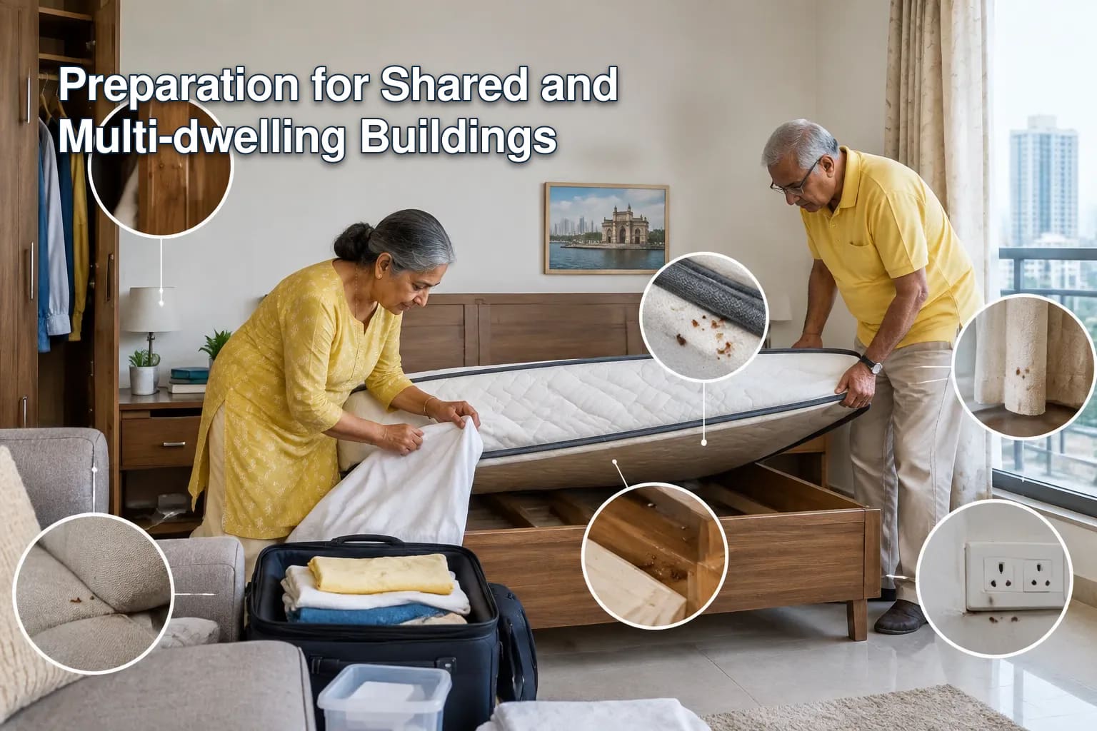 Diagram showing room preparation for bed bug treatment