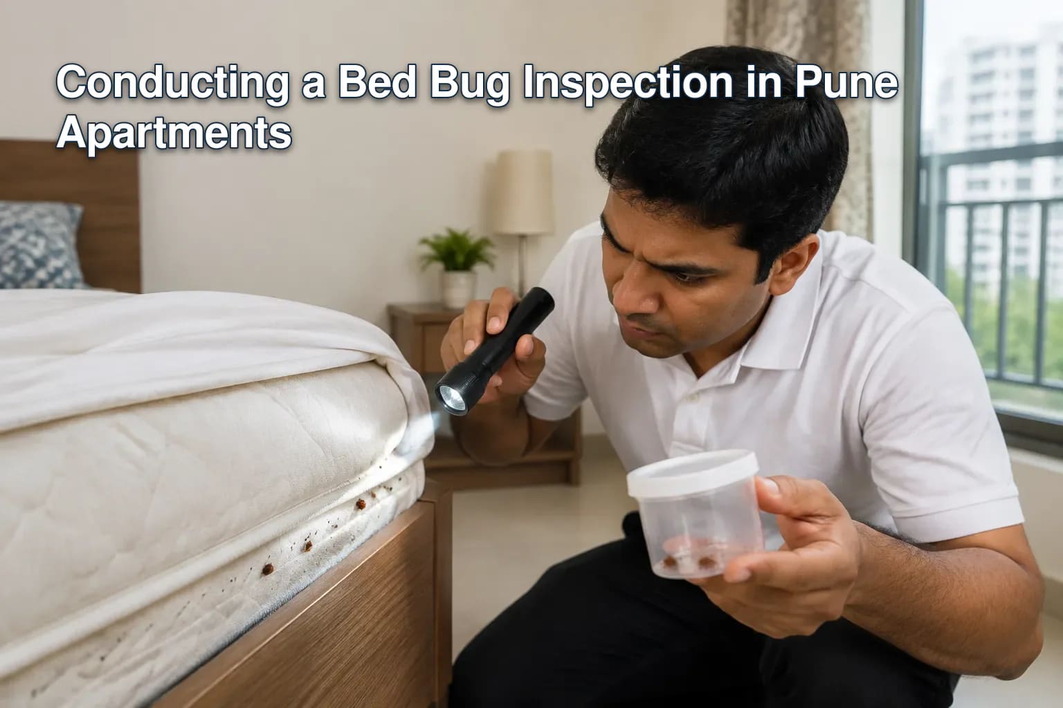 Diagram of bed bug inspection process in apartment.