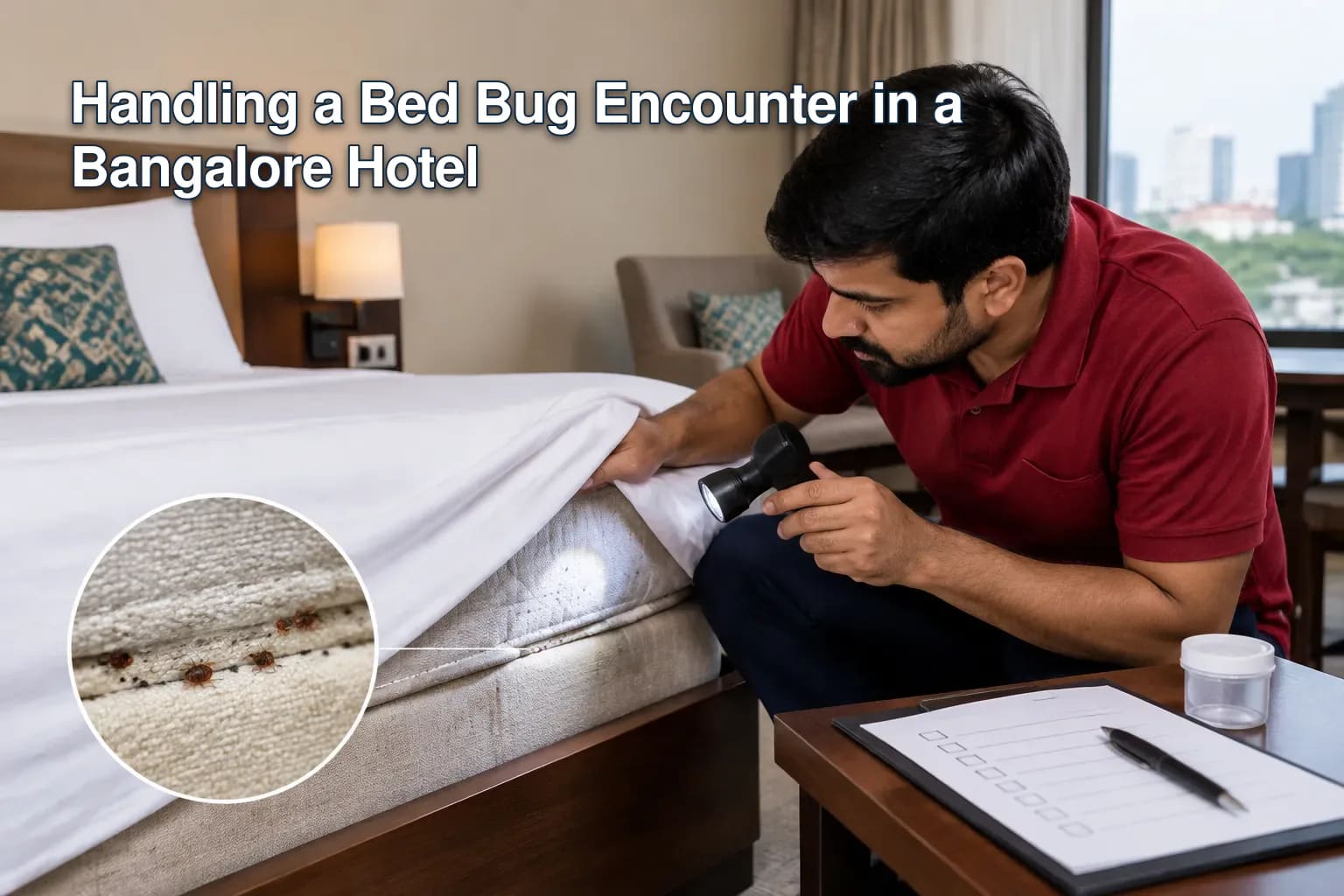 Checklist for inspecting hotel rooms for bed bugs