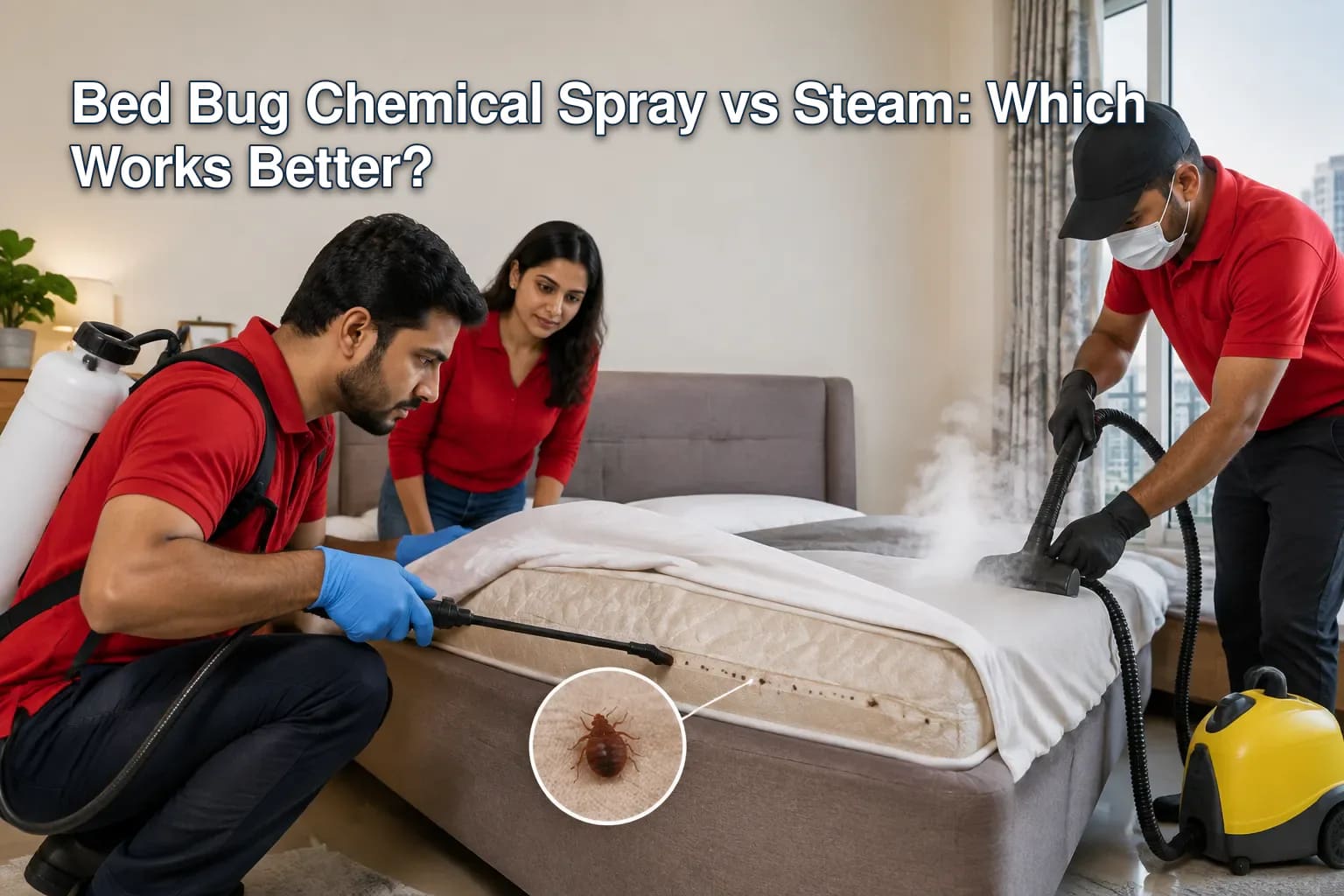 Person inspecting a mattress for bed bugs.
