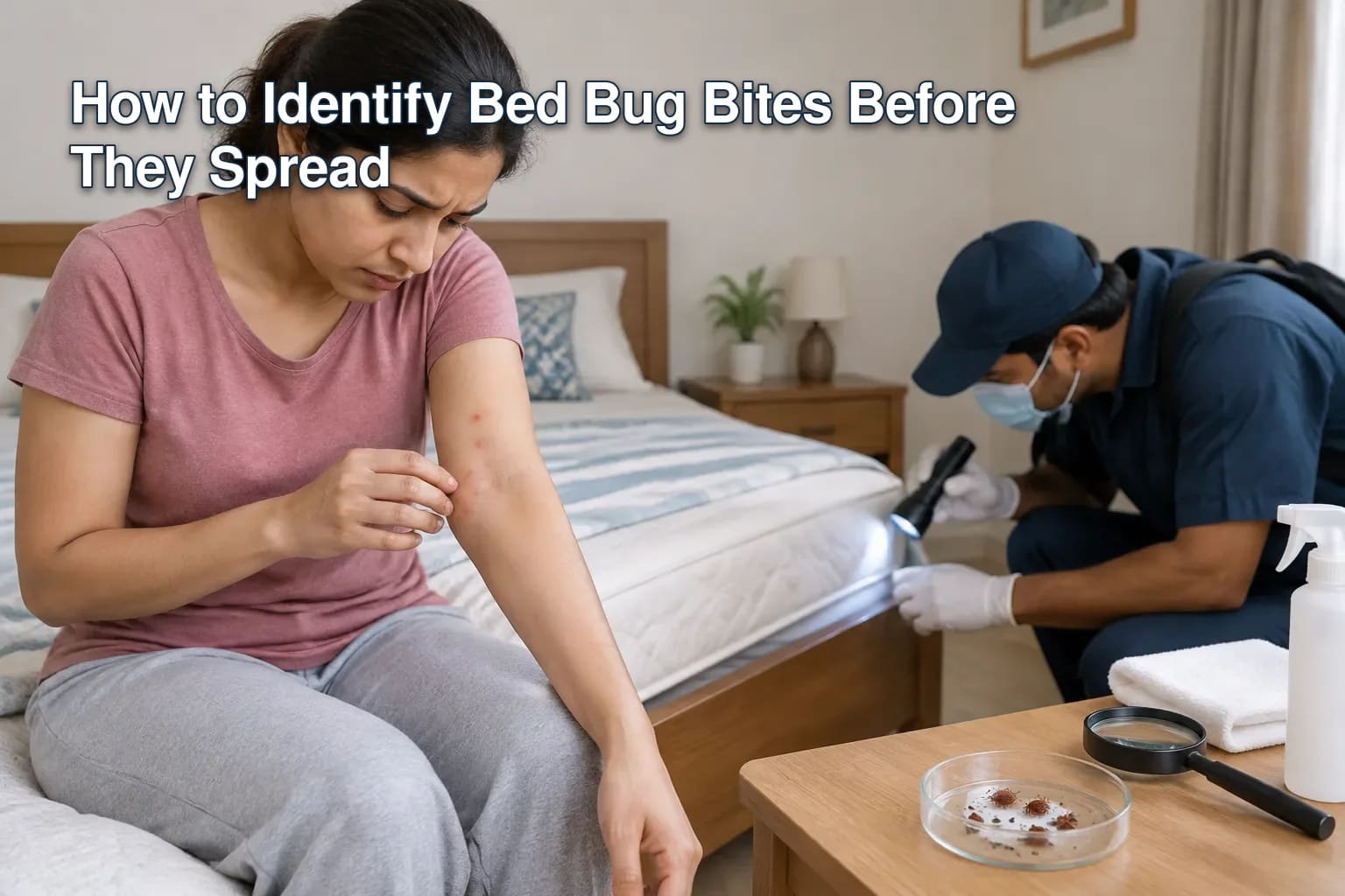 Comparison of bed bug bites with mosquito and flea bites.