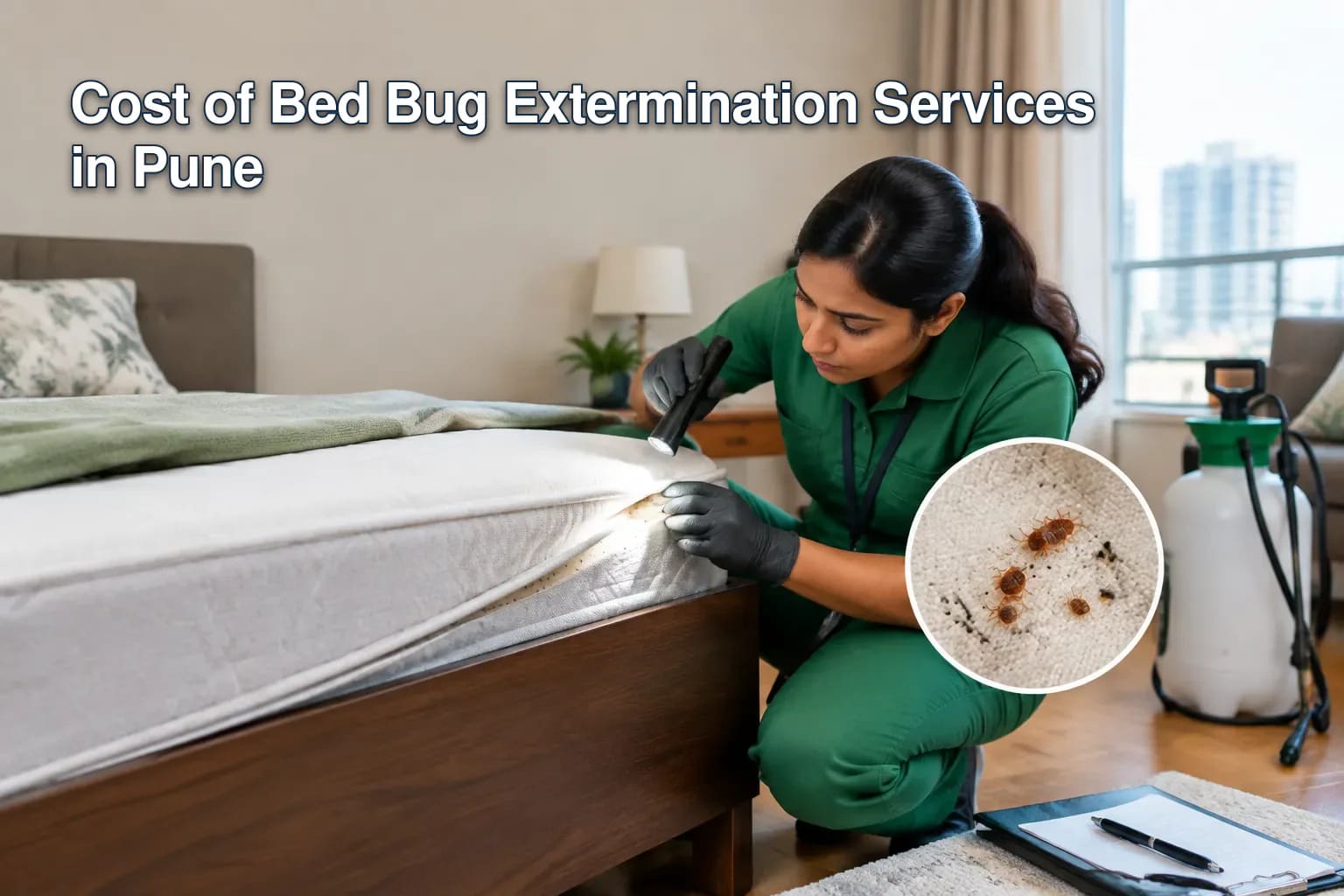 Illustration of bed bug treatment methods in use.