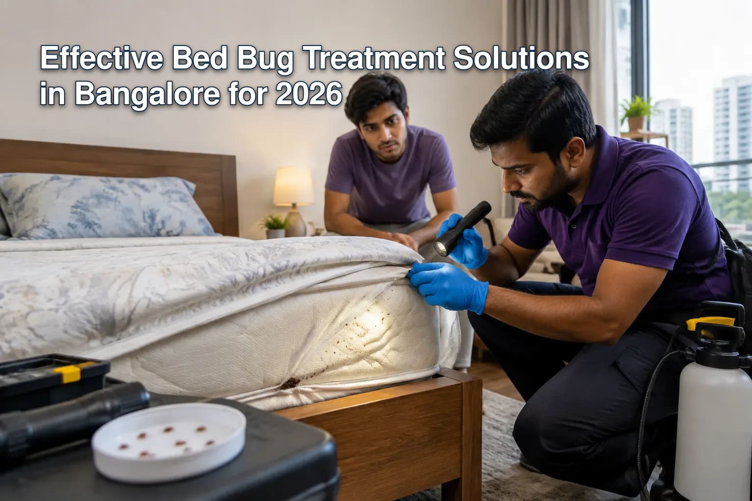 Close-up of a bed bug in Bangalore on a mattress.