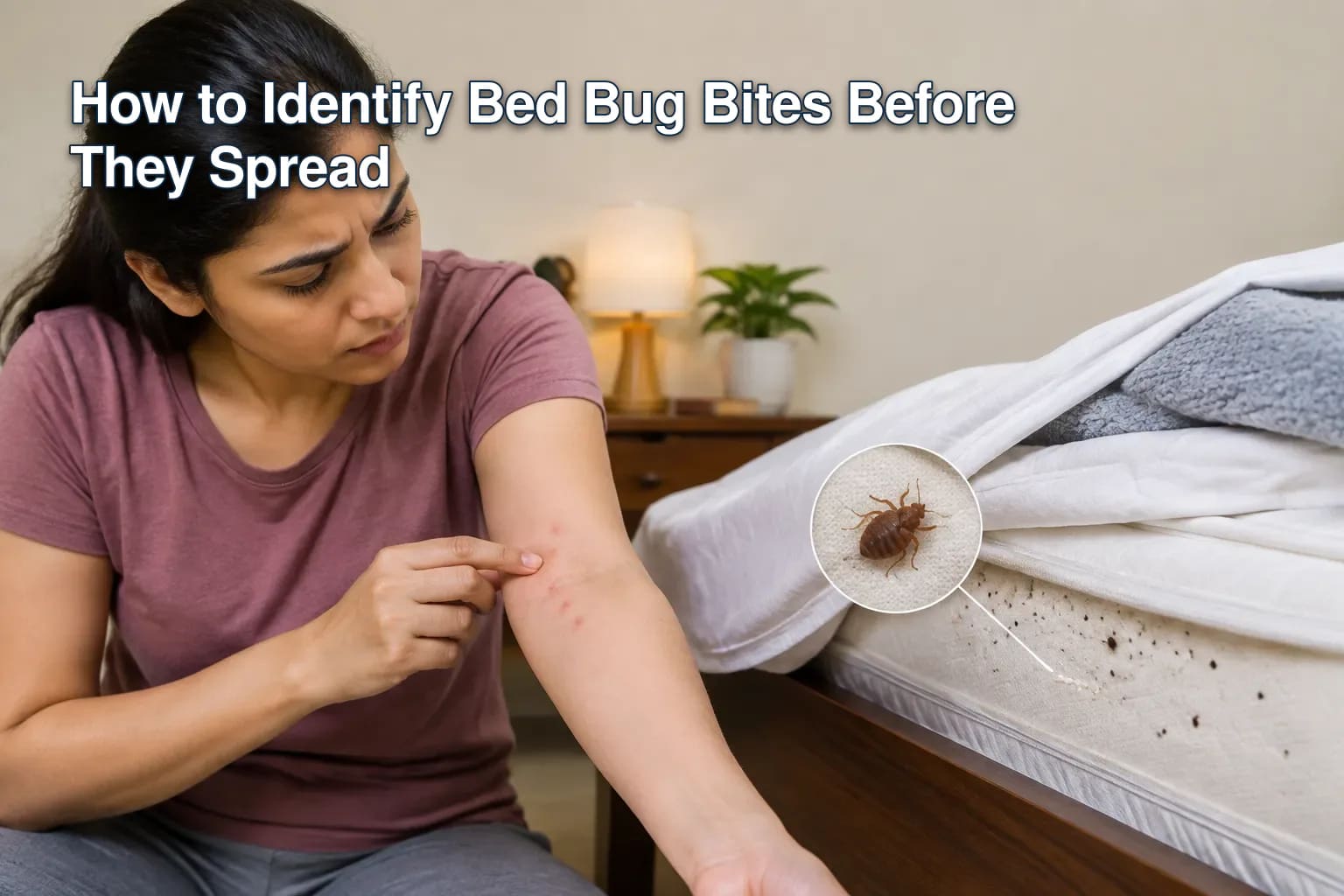 Close-up of bed bug and bite pattern on skin