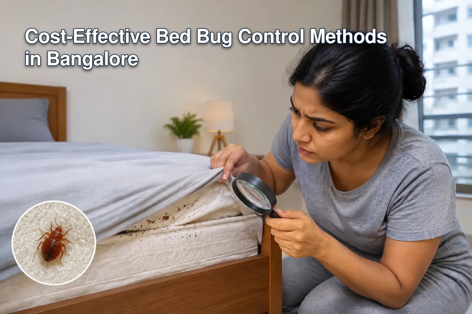 Close-up of a bed bug and common signs of infestation