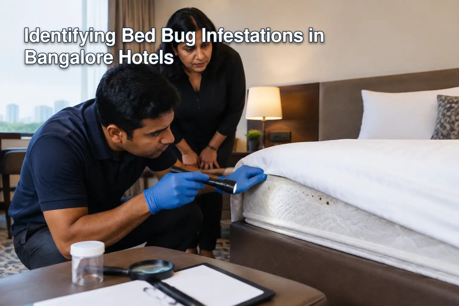 Bed Bug Infestation in Hotel Room Mattress.
