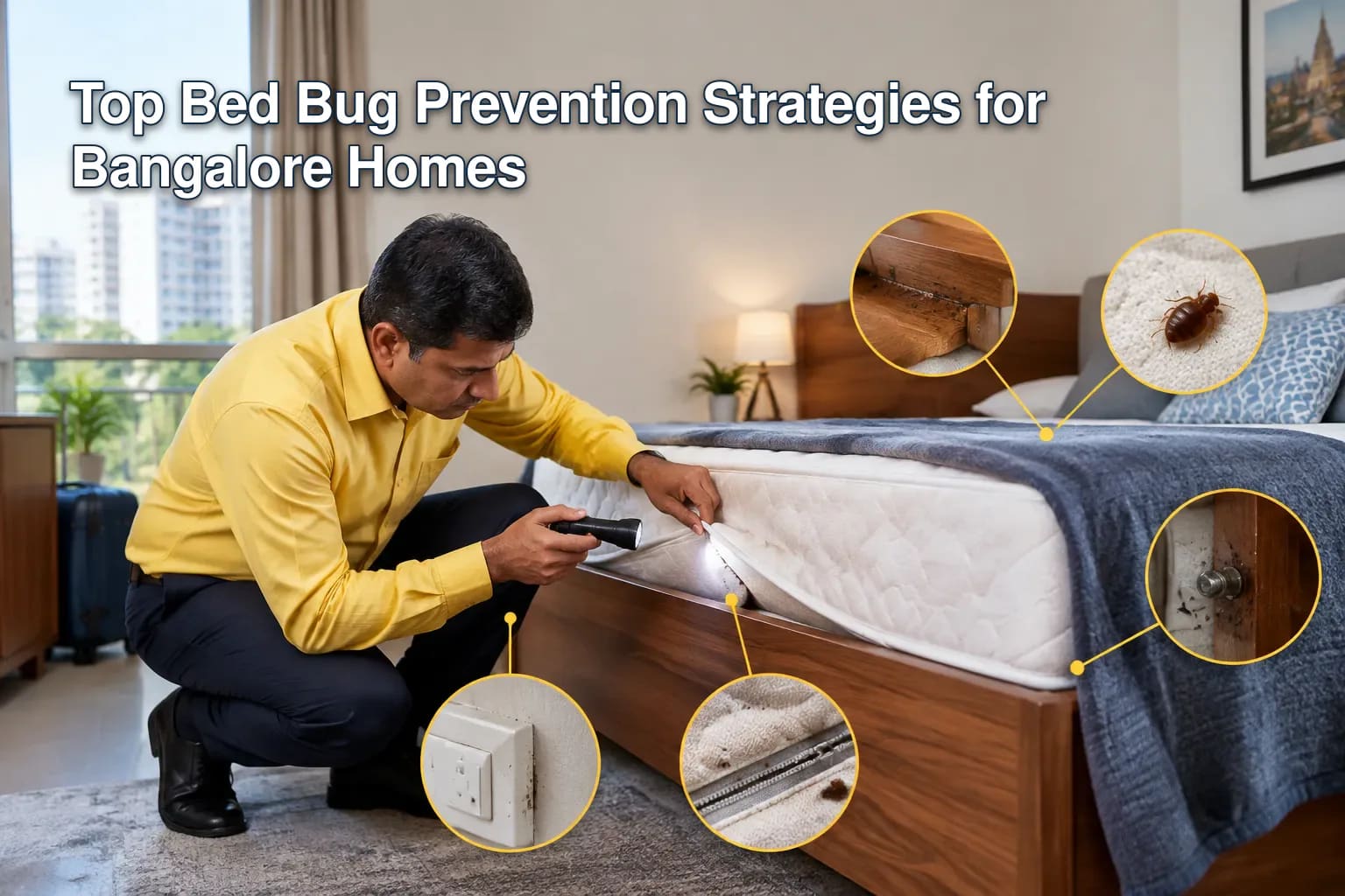 Diagram of common bed bug entry points in a home.