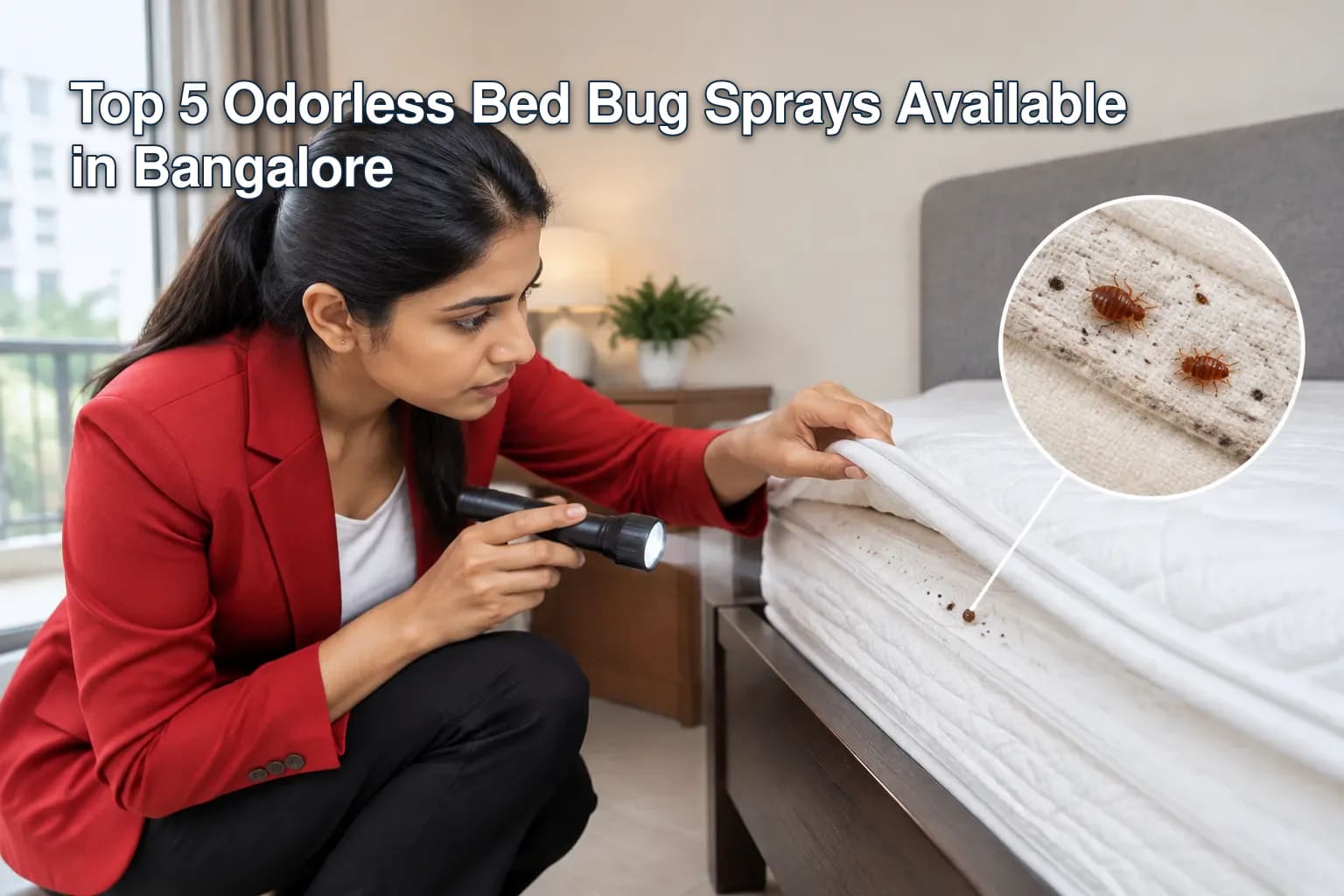 Close-up of a bed bug on a mattress seam