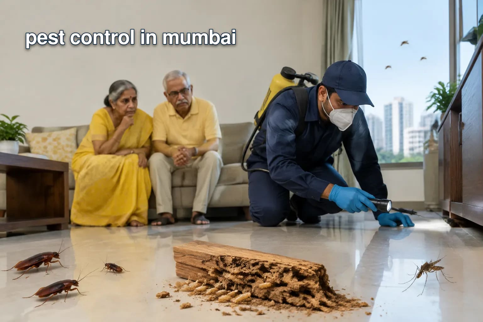 Common pests in Mumbai including cockroaches, termites, and mosquitoes.