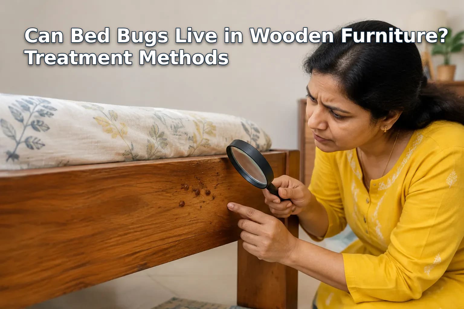 Close-up of a bed bug on a wooden surface