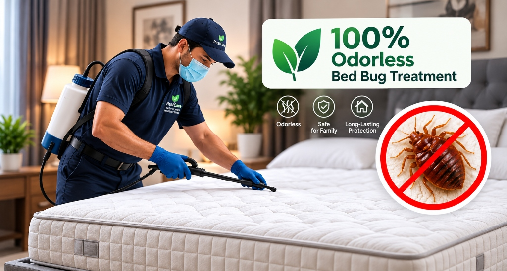 Professional technician treating a mattress for bed bugs