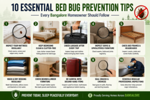 Bed Bug Prevention Tips: The Complete Guide to Keeping Your Bangalore Home Bed Bug Free 1 10 Essential Bed Bug Prevention Tips Every Bangalore Homeowner Should Follow – Mattress inspection, furniture checks, luggage inspection, and professional bed bug prevention.
