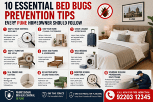 How to Prevent Bed Bugs in Pune: Complete Bed Bugs Prevention Tips for Every Homeowner 1 10 Essential Bed Bugs Prevention Tips Every Pune Homeowner Should Follow – Mattress inspection, furniture checks, luggage inspection, and professional bed bug control in Pune